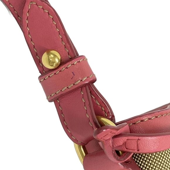 Auth PRADA Logo Jacquard Beige Pink Canvas Leather Shoulder Bag - Picture 9 of 16